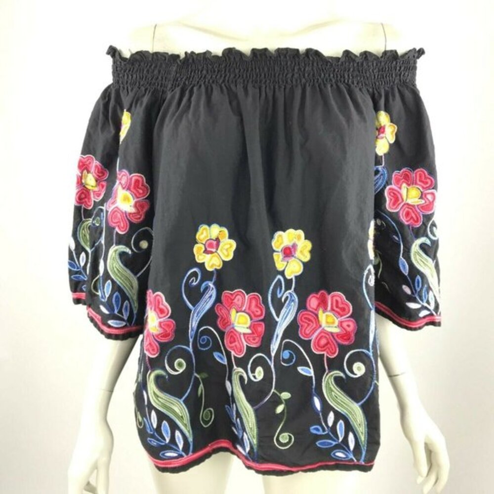 Radzoli Black Floral Embellished‎ Top Off Shoulder